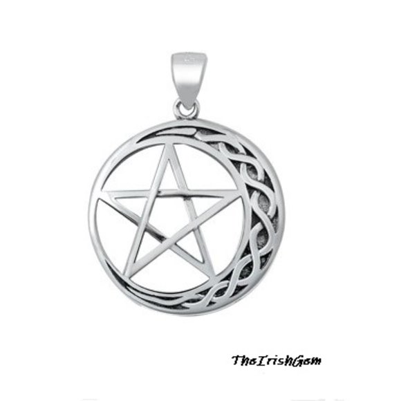 Wicca Moon and Pentacle 925 Silver Necklace - Picture 4 of 4
